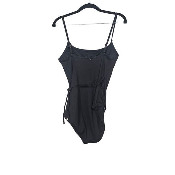 NEW no tags Ann Taylor LOFT M Beach Ribbed Belted One Piece Swimsuit Black - Picture 4 of 5